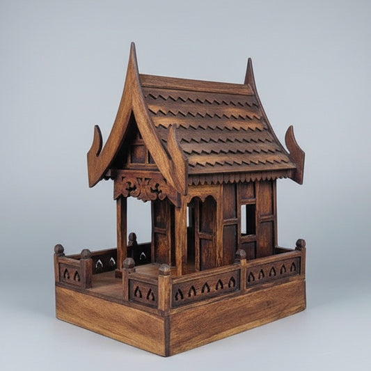 Authentic handcrafted teak wood Thai spirit house