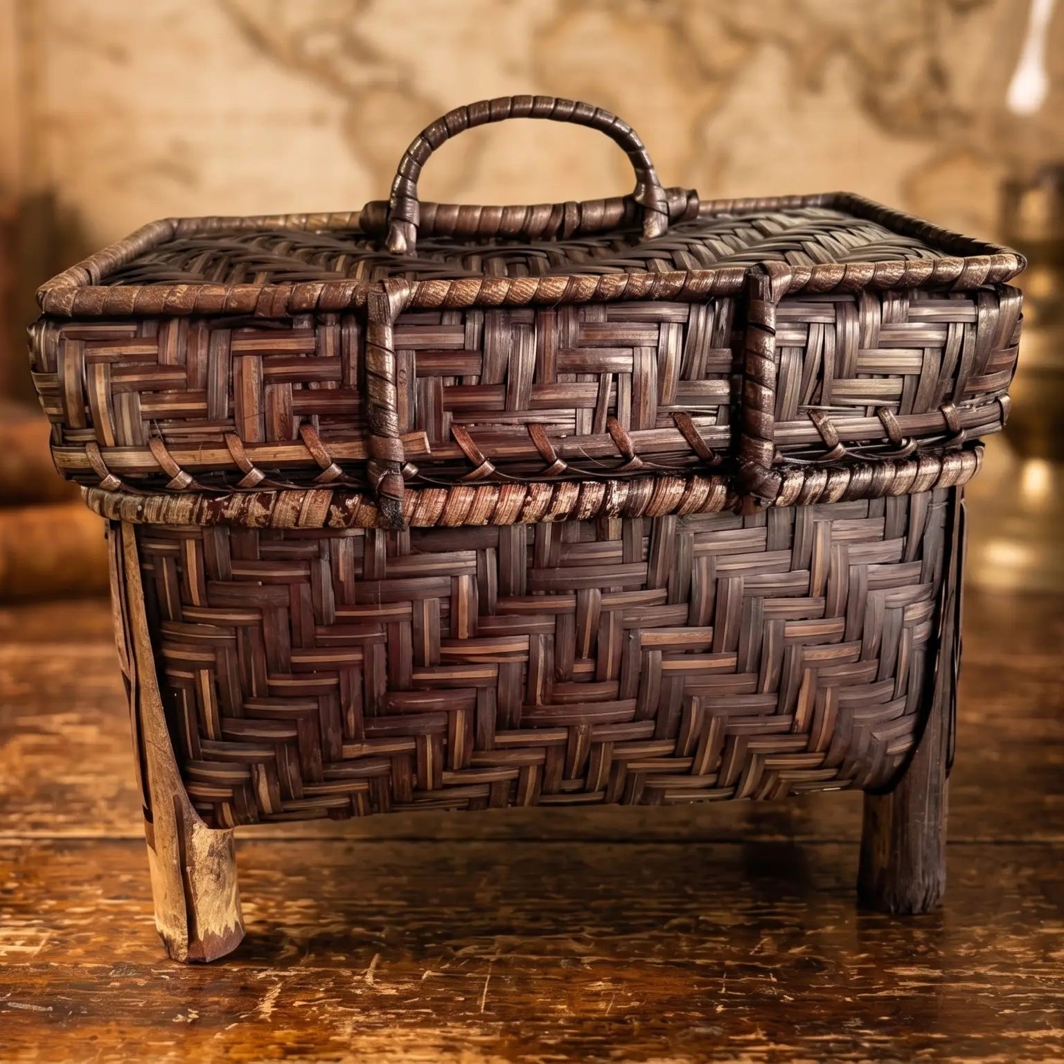 Handwoven Bamboo Box Bag – Vintage Storage Chest with Handle