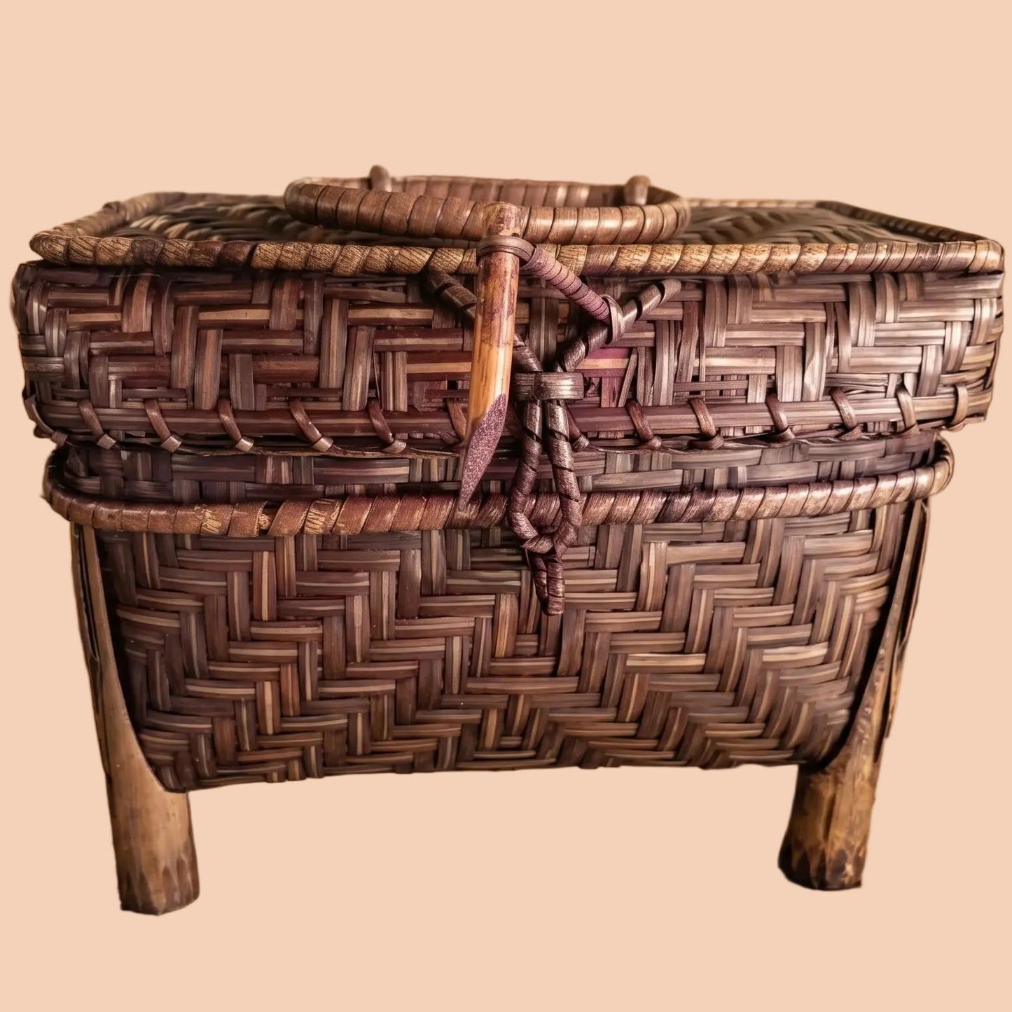 Handwoven Bamboo Box Bag – Vintage Storage Chest with Handle