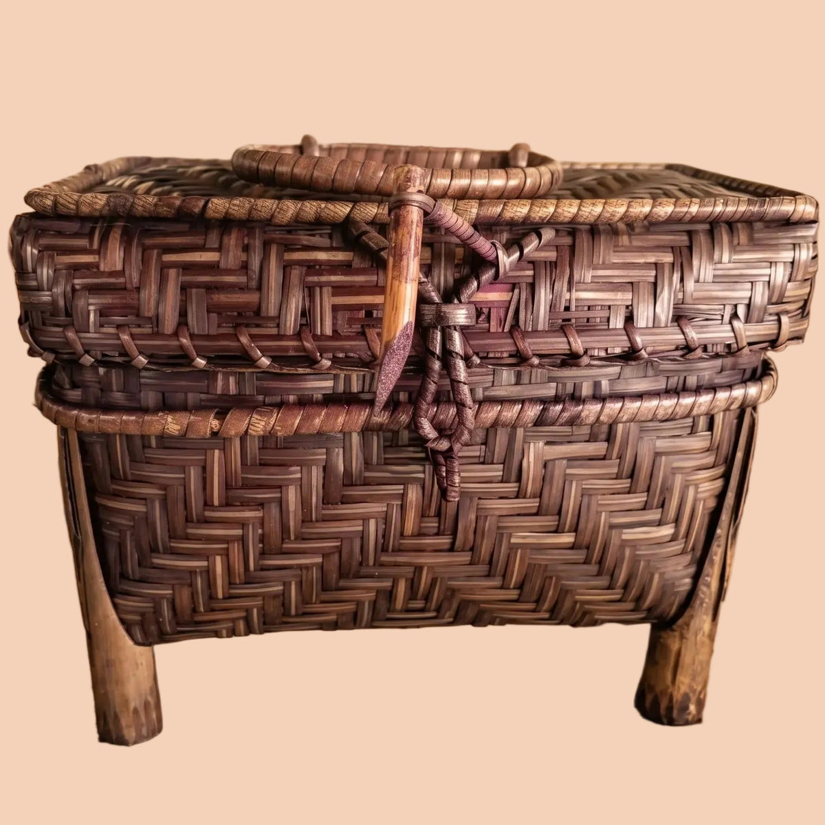 Handwoven Bamboo Box Bag – Vintage Storage Chest with Handle