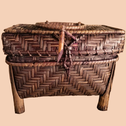 Handwoven Bamboo Box Bag – Vintage Storage Chest with Handle