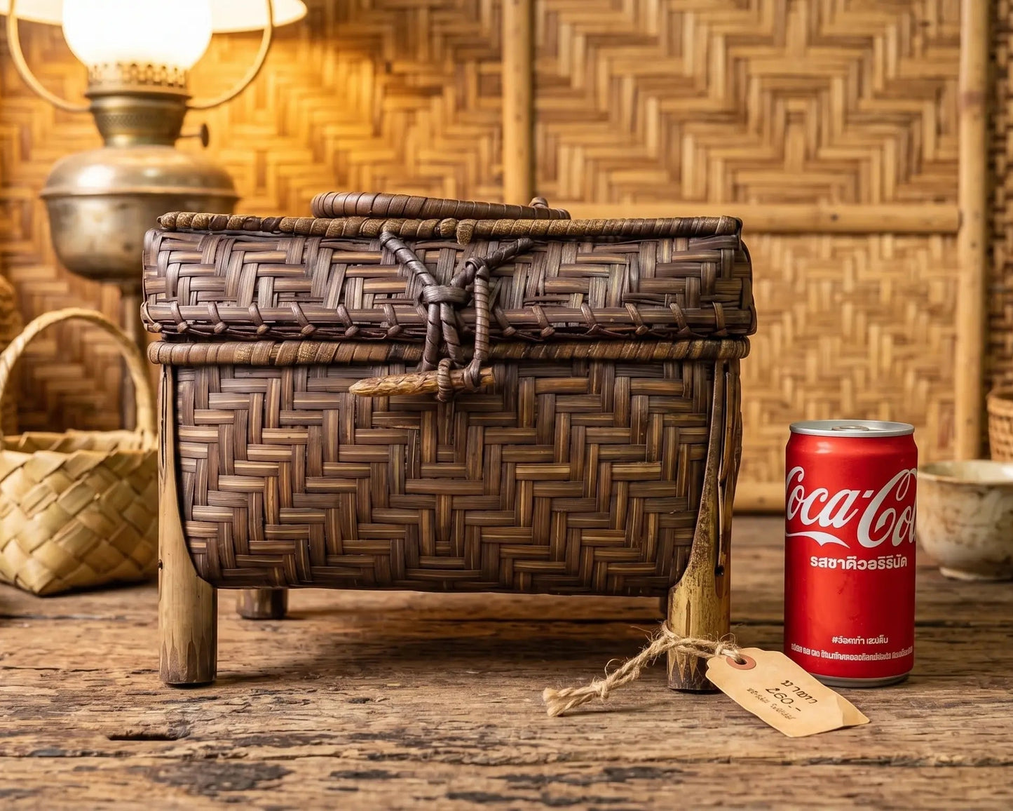 Handwoven Bamboo Box Bag – Vintage Storage Chest with Handle