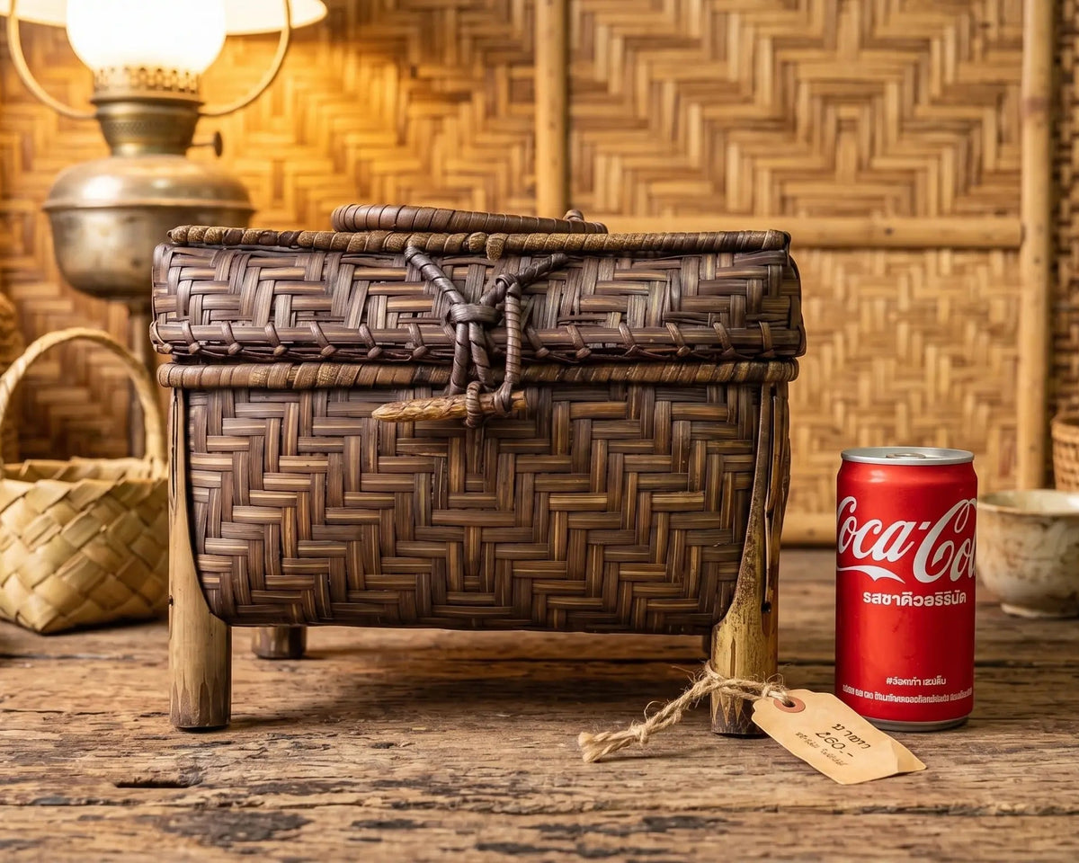 Handwoven Bamboo Box Bag – Vintage Storage Chest with Handle