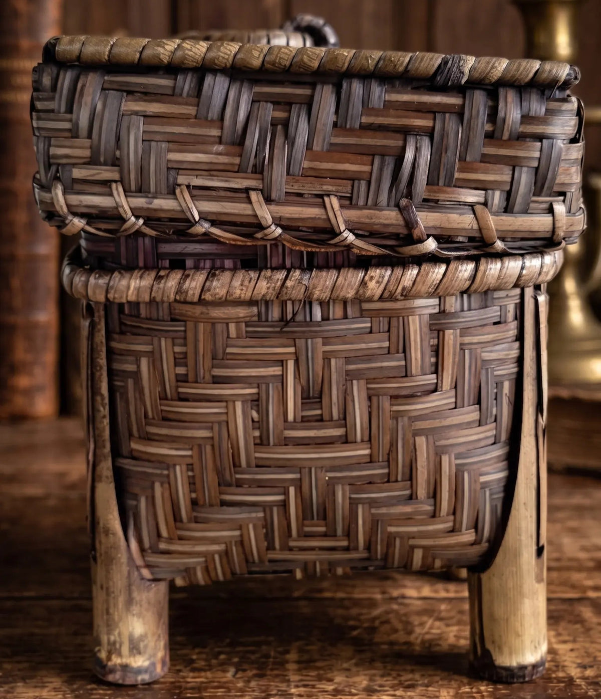 Handwoven Bamboo Box Bag – Vintage Storage Chest with Handle