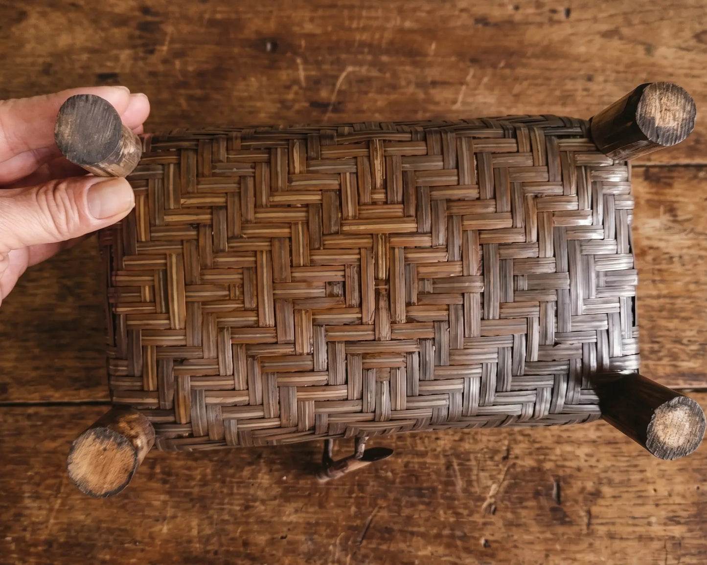 Handwoven Bamboo Box Bag – Vintage Storage Chest with Handle