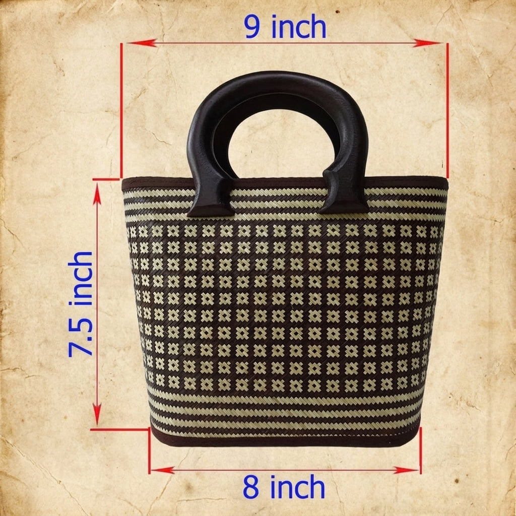 Handwoven Bamboo Tote Bag – Natural Smoked Star Pattern