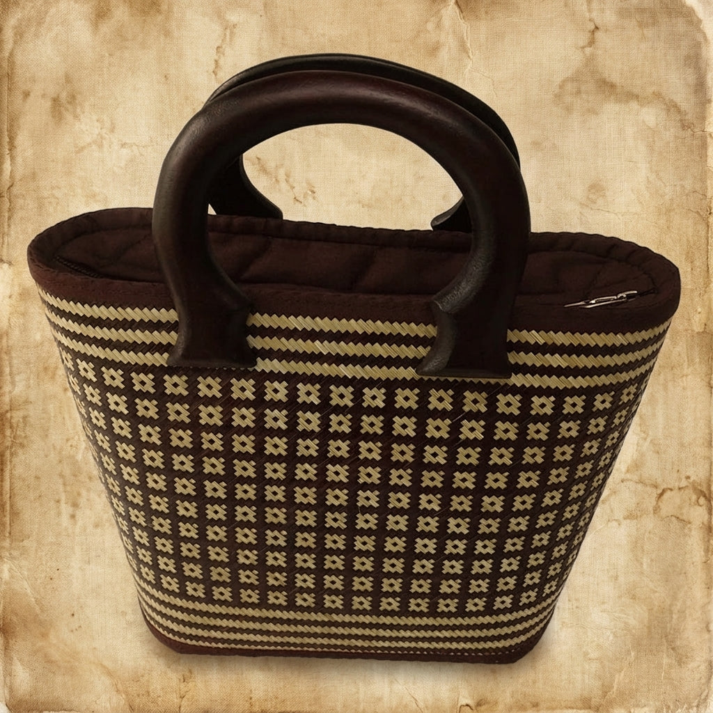 Handwoven Bamboo Tote Bag – Natural Smoked Star Pattern
