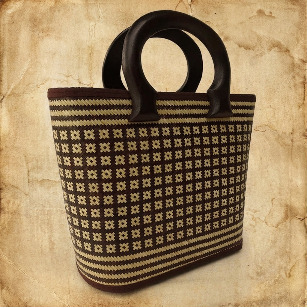 Handwoven Bamboo Tote Bag – Natural Smoked Star Pattern