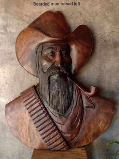 Cowboy wood carving Sculpture Wall Hanging