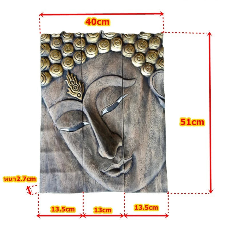 3-piece carved Buddha face wood decor wall panels