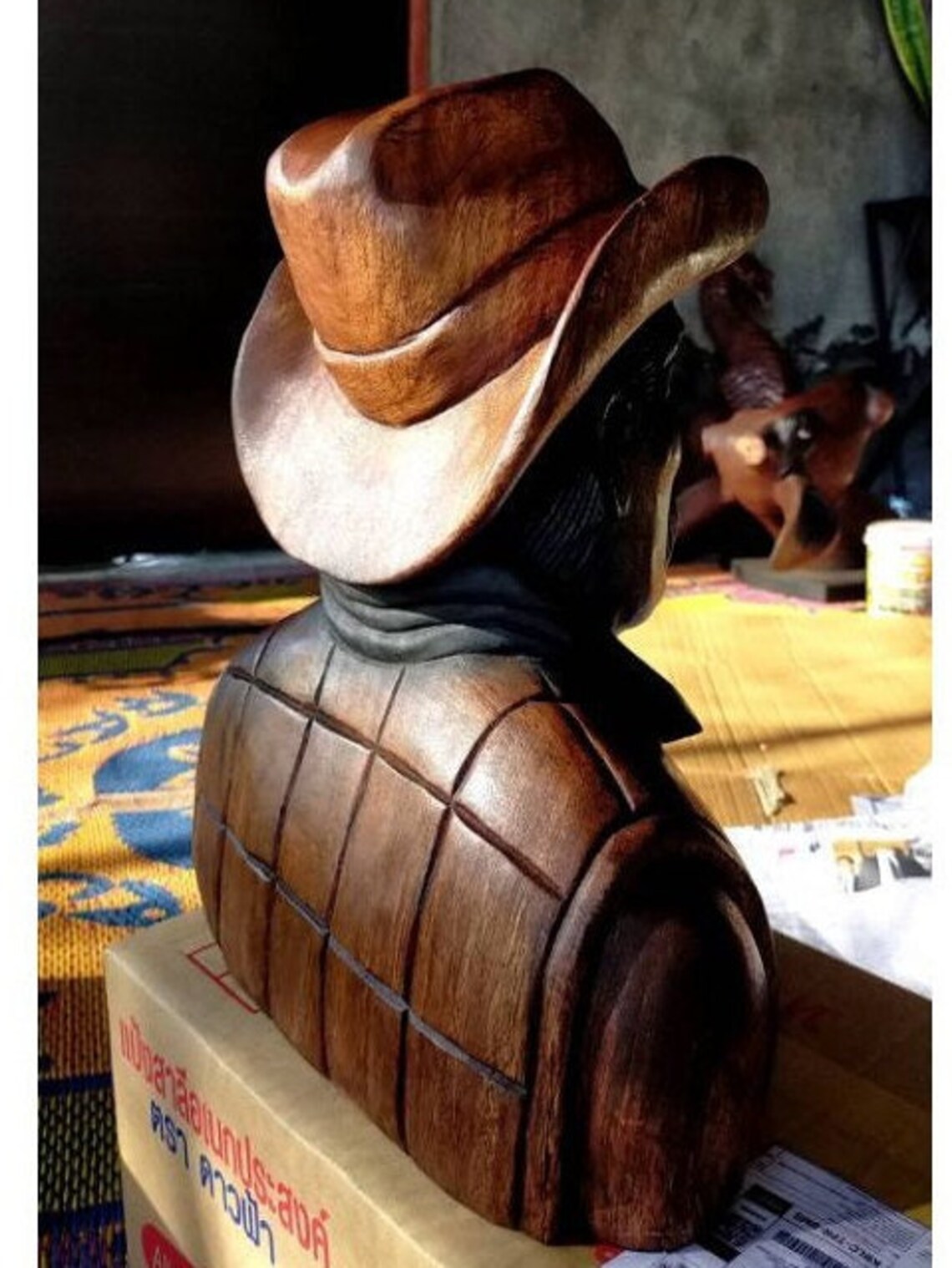 Cowboy wood carving