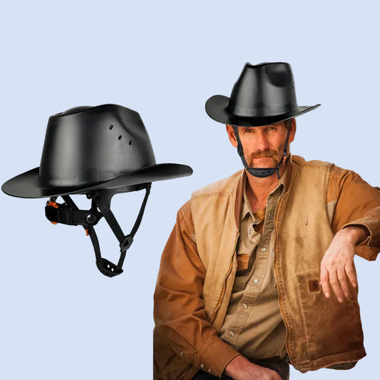 Durable black cowboy hard hat ANSI certified for construction workers