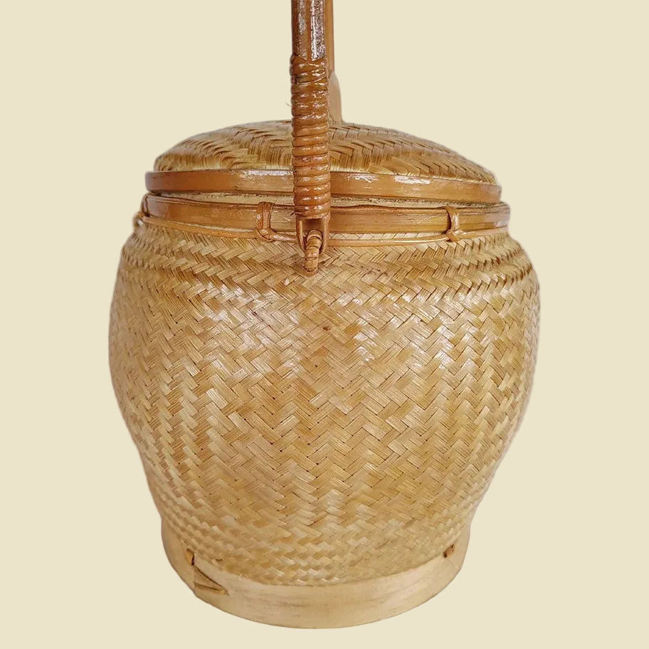 Durable Handwoven Bamboo Basket Bag with Lid