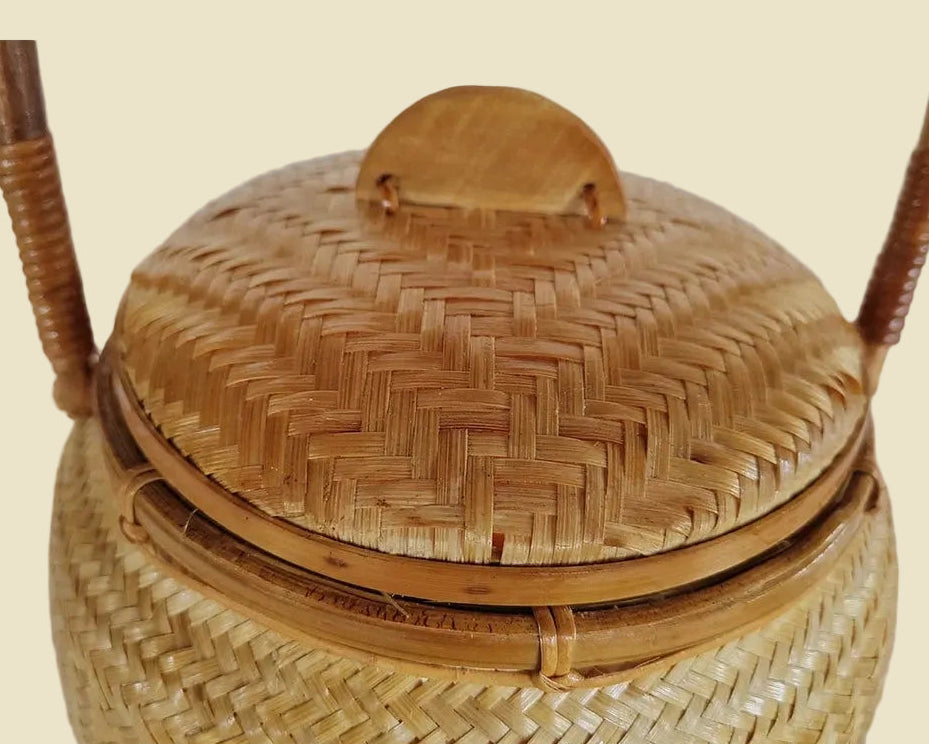 Durable Handwoven Bamboo Basket Bag with Lid