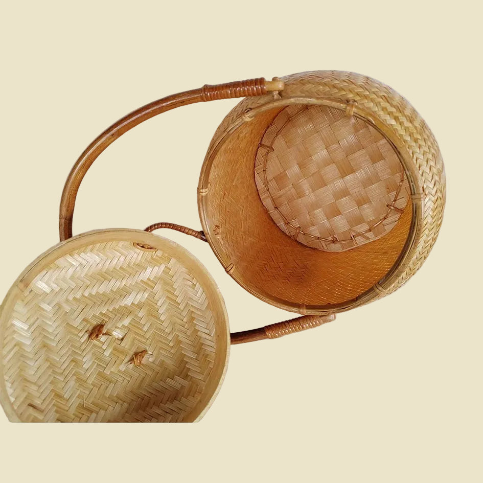 Durable Handwoven Bamboo Basket Bag with Lid