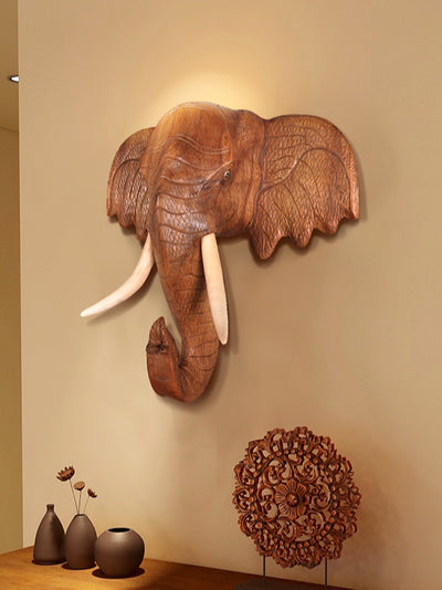 Thailand Elephant wood carving wall hanging