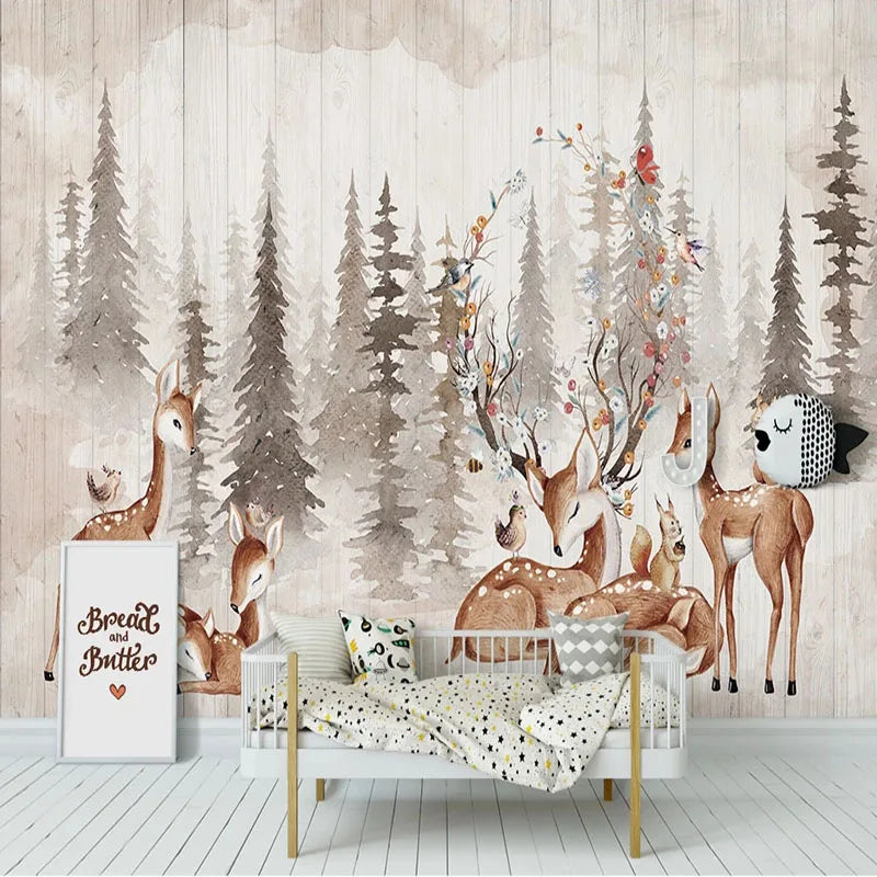 Forest Vintage Elk Wall Mural Wallpaper  Kid's room