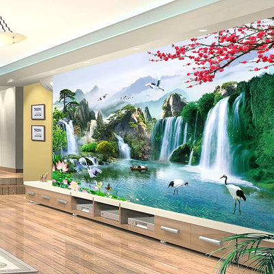 Chinese Style Waterfall Nature Landscape Mural Wallpaper
