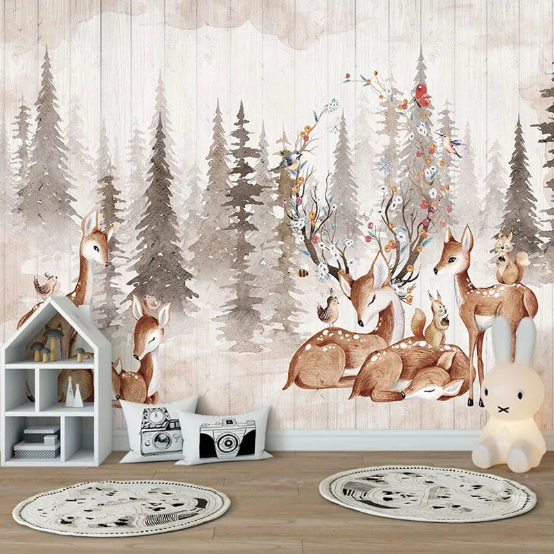 Forest Vintage Elk Wall Mural Wallpaper  Kid's room