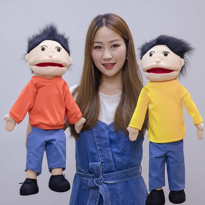 Large 60cm boy hand puppet plush toy with movable mouth