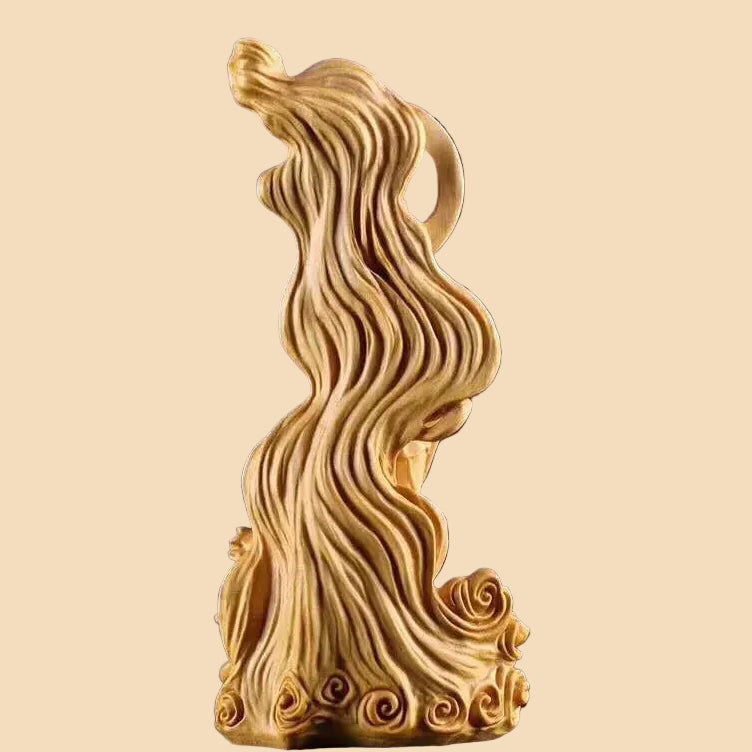 Hand-carved solid wood Sea-Crossing Guanyin statue, Goddess of Mercy, perfect for Feng Shui and Zen home decor.