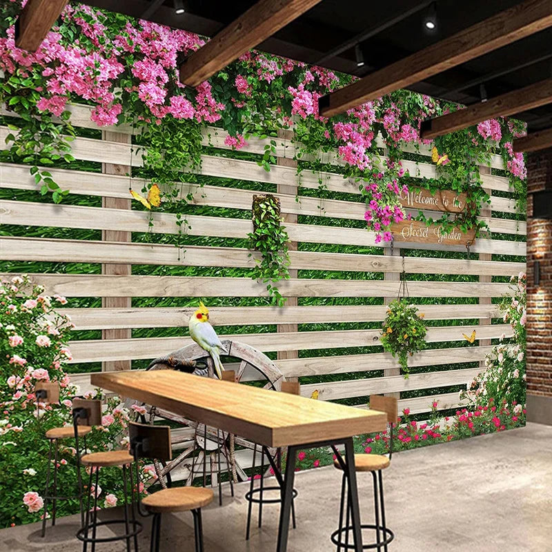 Wood Board Rose Flowers Murals Wallpaper