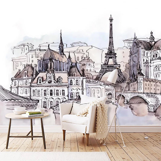 Modern Art Watercolor City Mural Wallpaper