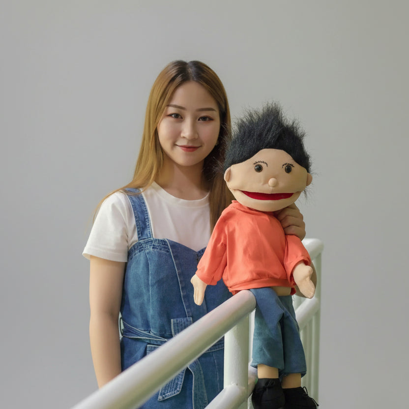 Large 60cm boy hand puppet plush toy with movable mouth
