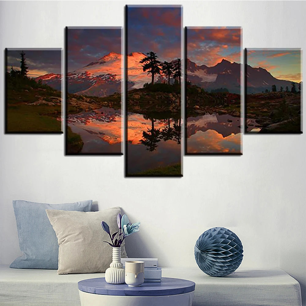 5 Pieces Wall Art  Landscape Sunset Snowy Mountain