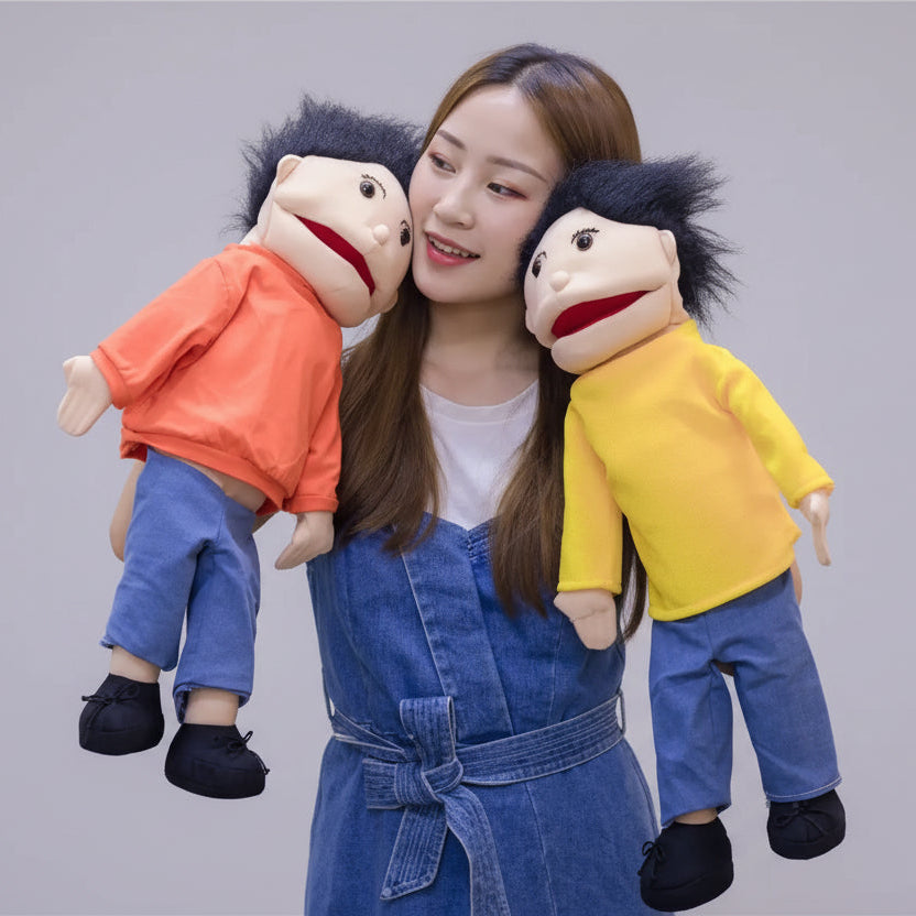 Large 60cm boy hand puppet plush toy with movable mouth