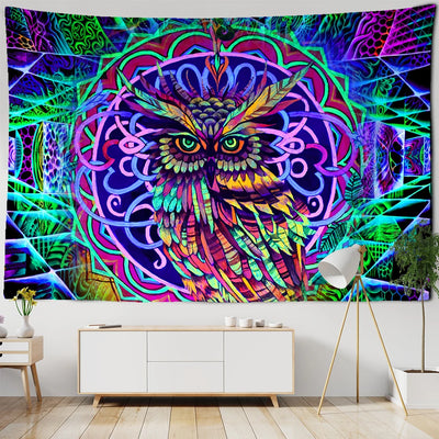 Colorful Psychedelic Owl Tapestry Wall Hanging