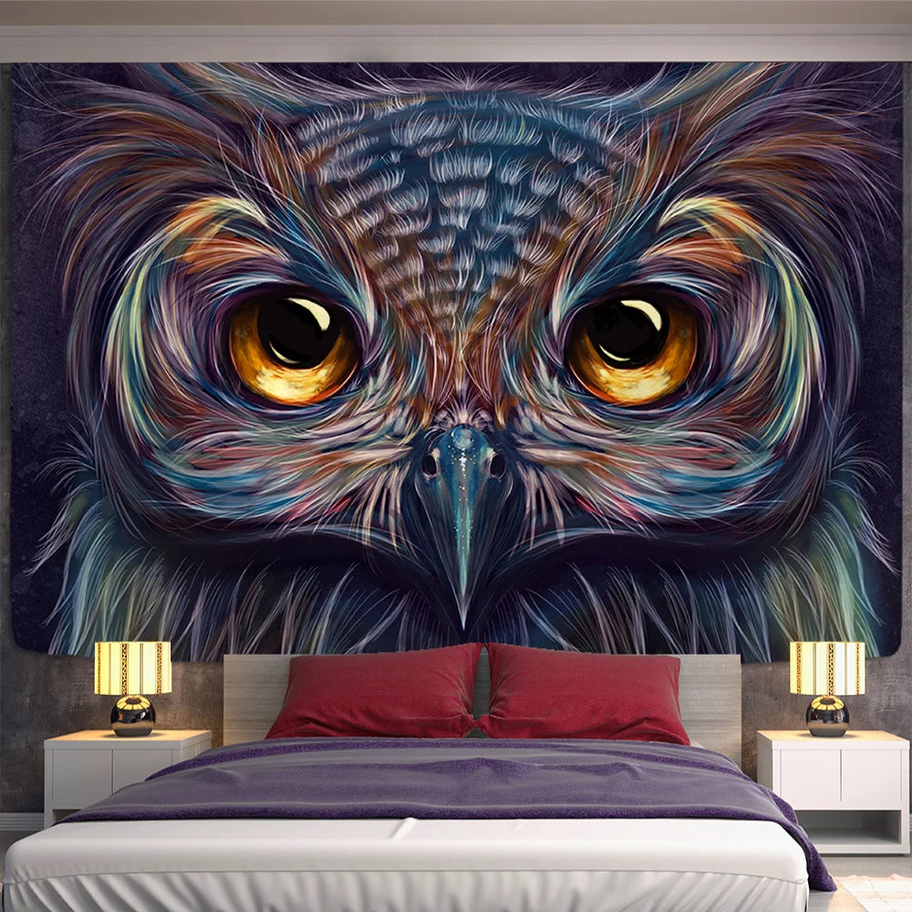 Colorful Psychedelic Owl Tapestry Wall Hanging