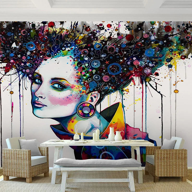 Colorful Abstract Girl  Mural Wallpaper