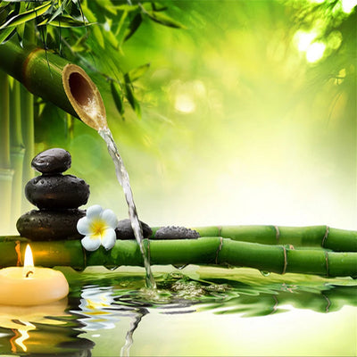 Green Bamboo Flowing Water Mural Wallpaper