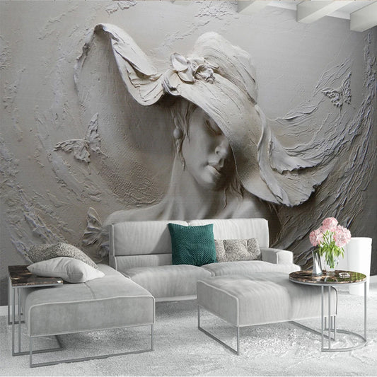 Embossed Girl  Sculpture  Mural Wallpaper