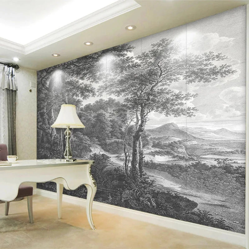 Black And White Forest Mural Wallpaper