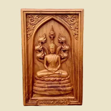 Birthday Buddha Art - Hand-Carved Golden Teak Wood