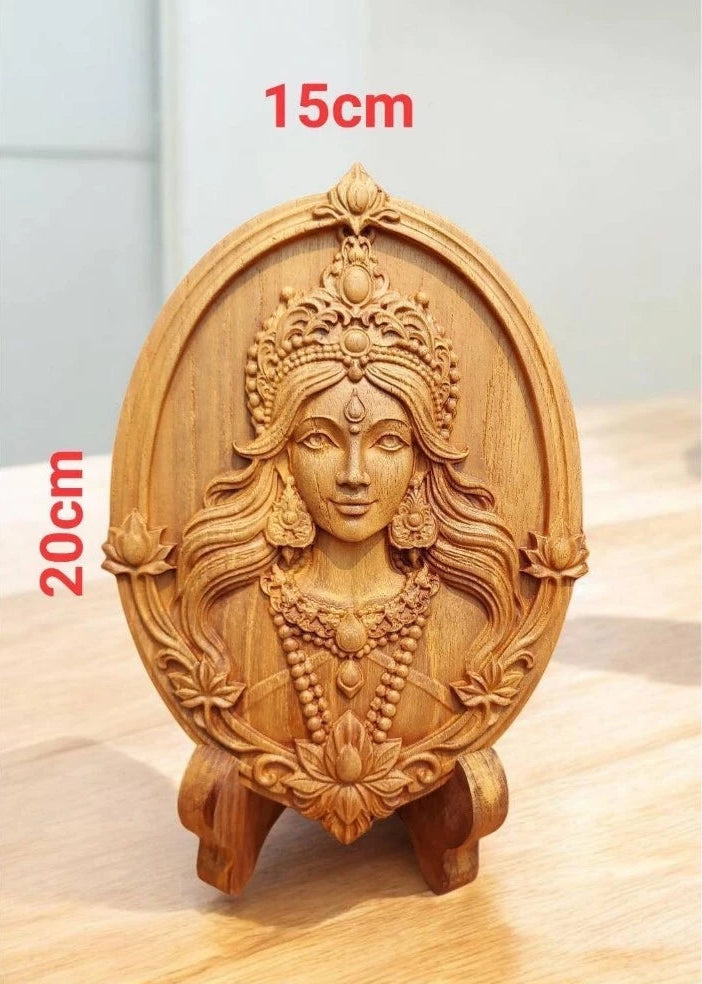Lakshmi God of Wealth | Golden Teak Wood Carving