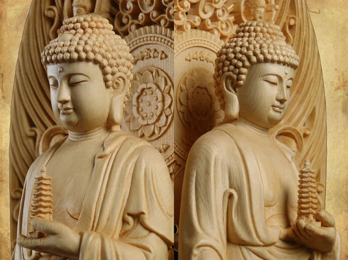 Handcrafted Solid Wood Medicine Buddha Statue - 17" Large