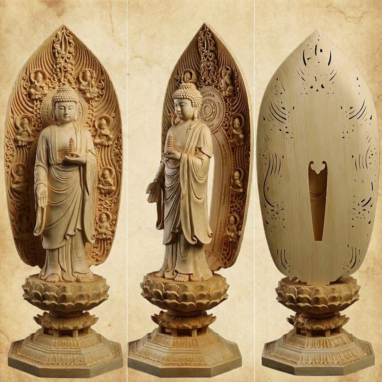 Handcrafted Solid Wood Medicine Buddha Statue - 17" Large