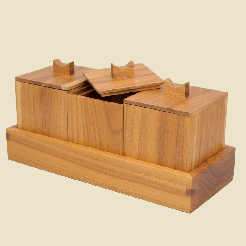 Handcrafted Teak Apothecary Spice Box Set
