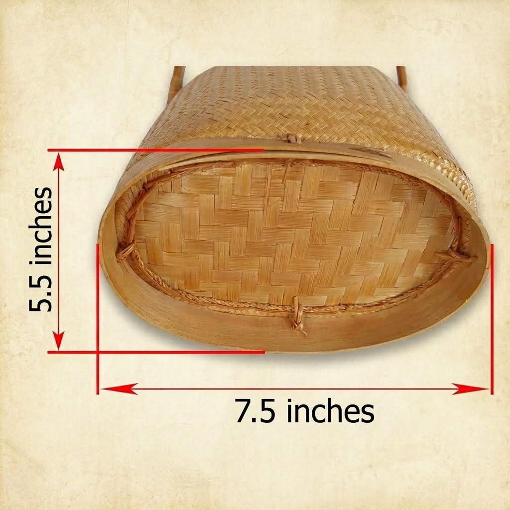 Handmade Oval Bamboo Basket Bag – Vintage Woven Handbag with Lid