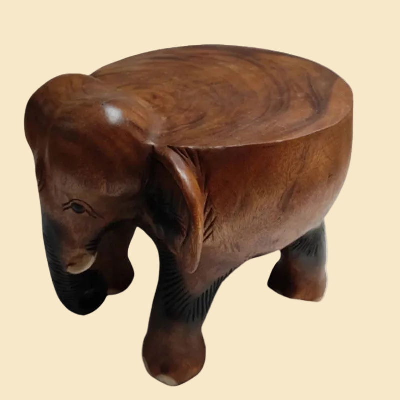 Handcrafted solid wooden elephant stool in dark brown