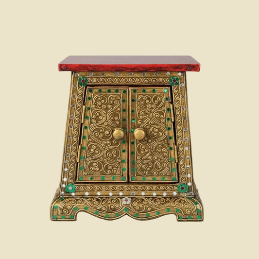 Handcrafted authentic solid wood altar stand and display pedestal with a hidden storage cabinet.