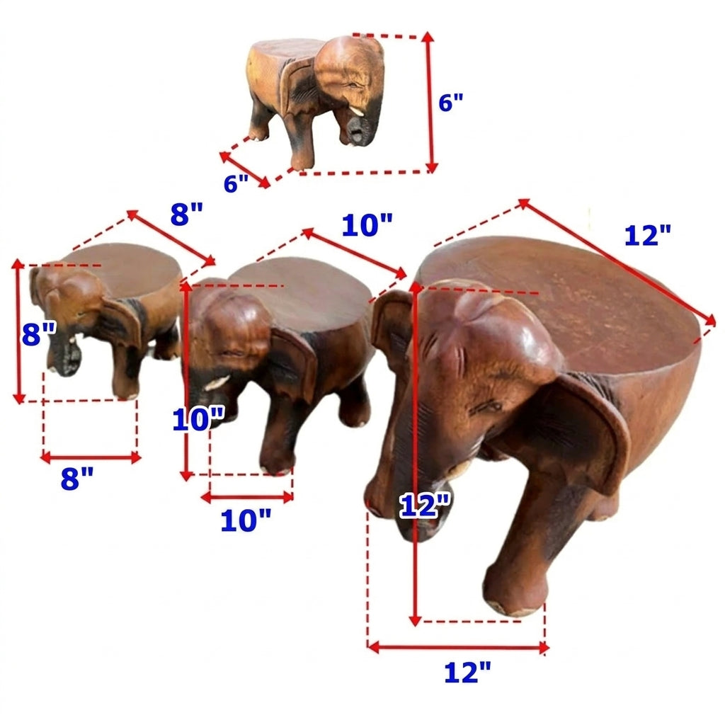 Handcrafted solid wooden elephant stool in dark brown
