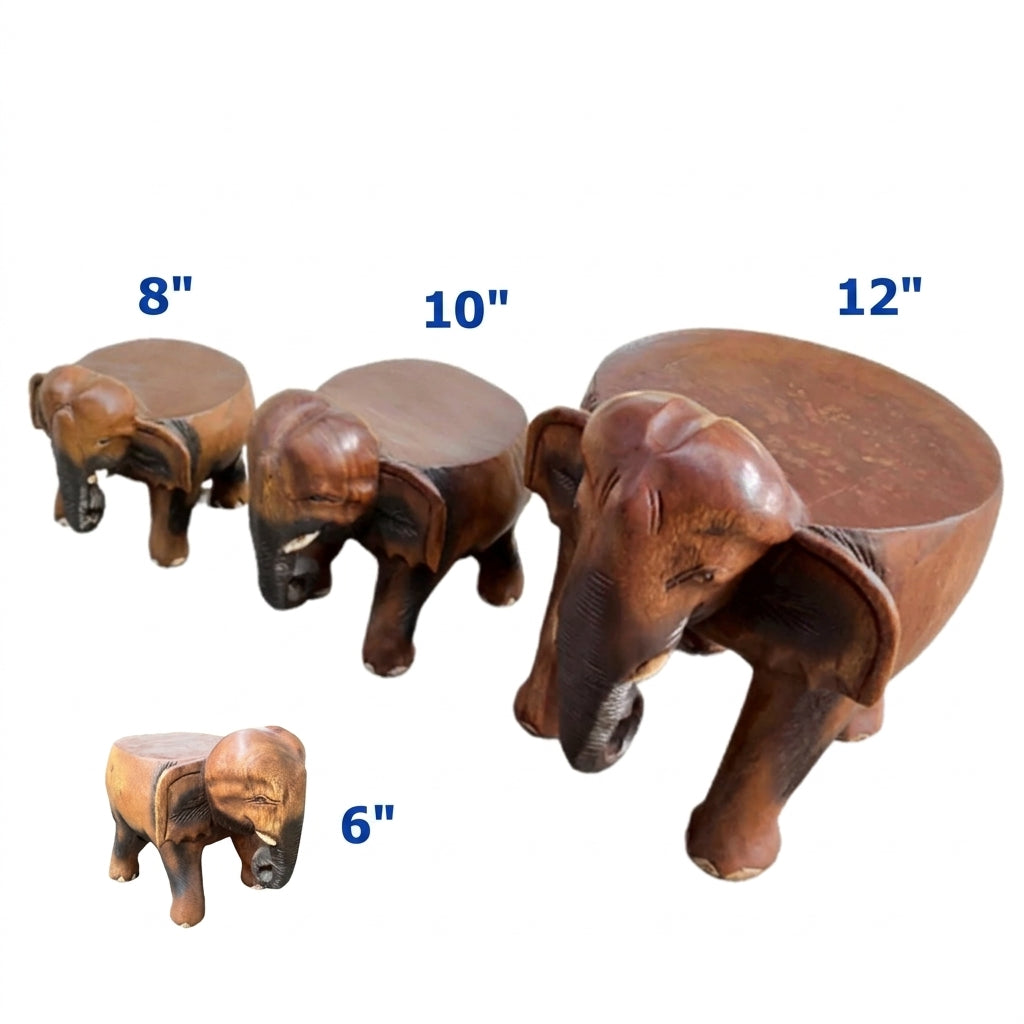 Handcrafted solid wooden elephant stool in dark brown