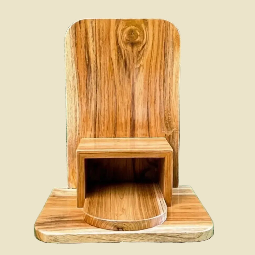 Handmade minimalist golden teak wood Buddha altar for home, dual-function tabletop and wall-mount design, premium Thai artisan woodwork.