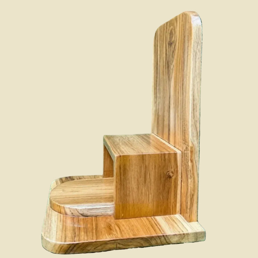 Handmade minimalist golden teak wood Buddha altar for home, dual-function tabletop and wall-mount design, premium Thai artisan woodwork.