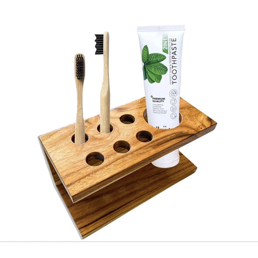Zahnbürstenhalter aus Teakholz | Arbeitsplatten-Organizer aus Holz