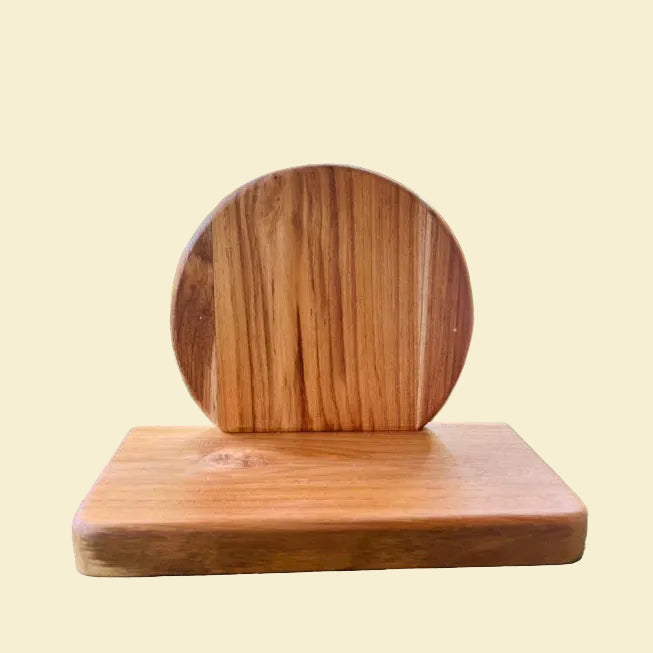 Handmade mini golden teak wood Buddha altar and display stand, perfect for Zen desk decor and showcasing small statues.